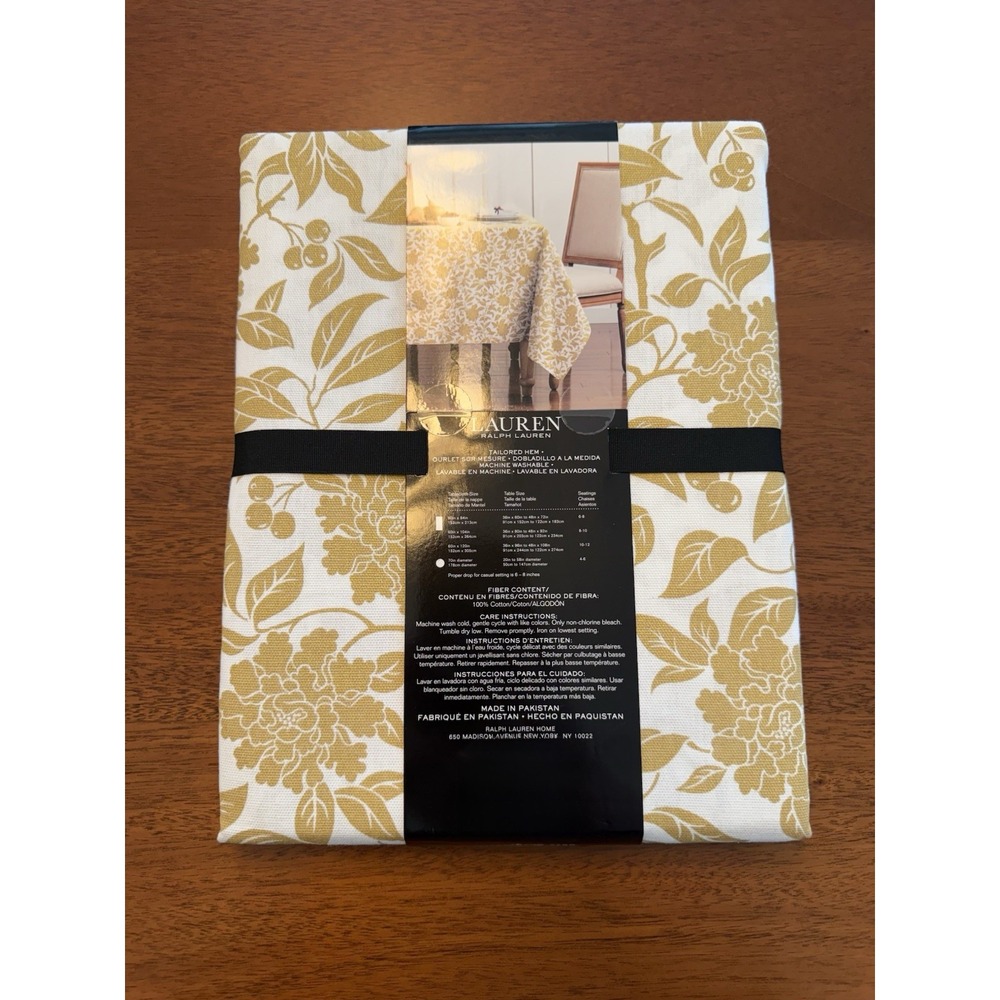 Lauren Ralph Lauren Tablecloth Pineview Floral 60x84 Gold Leaf Oblong Rectangle - Picture 4 of 6